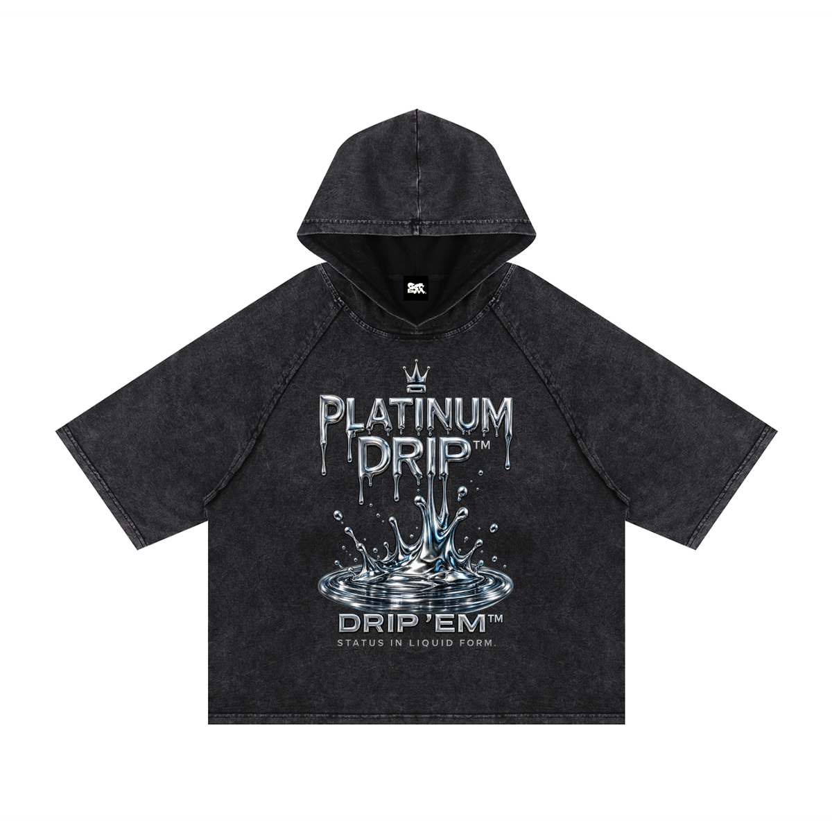DRIP ʻEM™ Platinum Snow Washed Hooded Boxy T-Shirt | Unisex